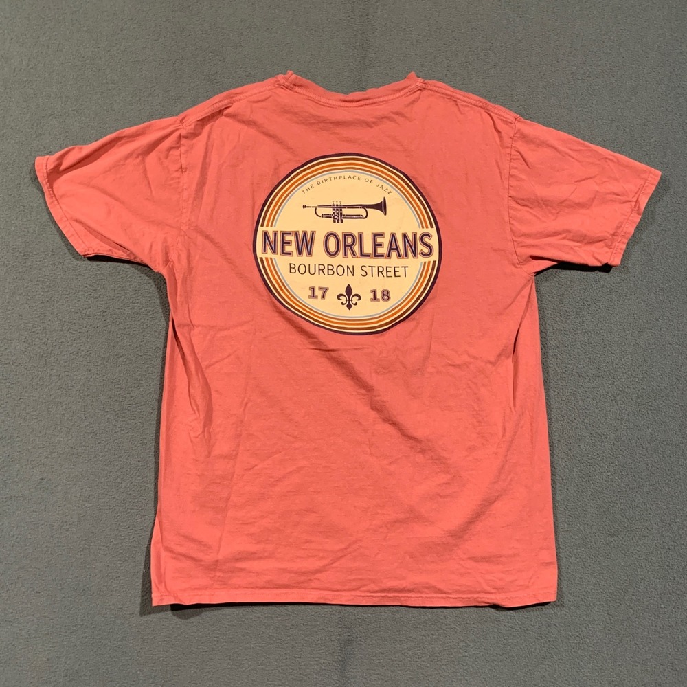 Blue‎ 84 New Orleans Bourbon Street Jazz T-Shirt Salmon Pink Mens Large NOLA Tee